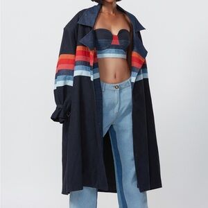 SAAKSHA & KINNI Blue Denim Lapel Collar Patchwork Jacket